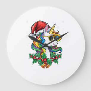 Grande Horloge Ronde Filles Garçons Licorne de Noël Xmas Santa Mignon E