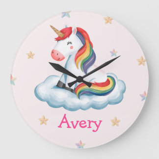 Grande Horloge Ronde Filles Mignon Arc-en-Ciel Rose Licorne Crèche🦄✨