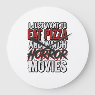 Grande Horloge Ronde Films d'horreur de pizza Typographie vintage Hallo