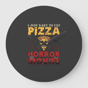 Grande Horloge Ronde Films d'horreur Pizza Halloween Crâne Chauves-sour