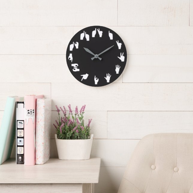 Grande Horloge Ronde Fingerspelling Monochrome Wall Clock (Salle de lecture)
