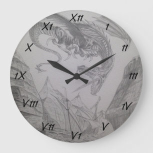 Grande Horloge Ronde Fire breathing Dragon attacking viking boat