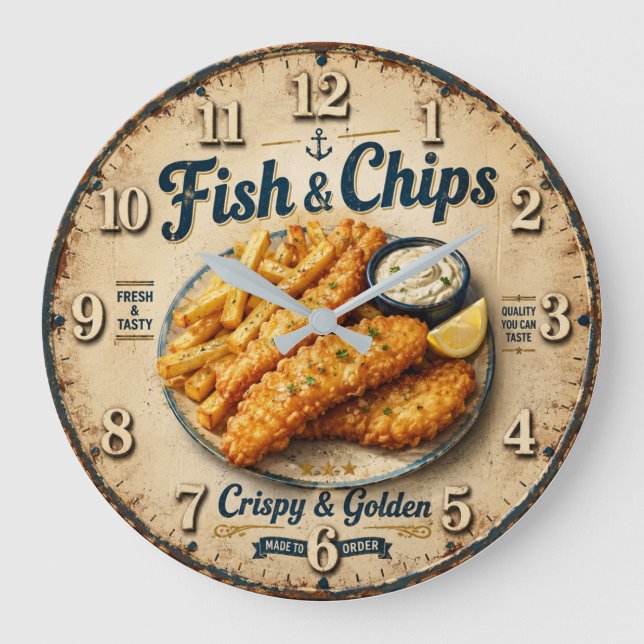 Grande Horloge Ronde Fish & Chips Vintage Kitchen (Recto)