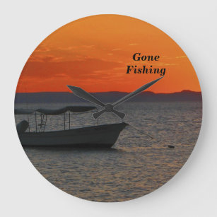 Grande Horloge Ronde Fishing boat Sunset Clock, Large Round