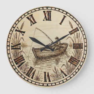 Grande Horloge Ronde Fishing Boat Wall Clock – Wood-Burned Style