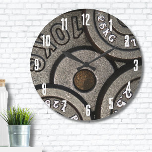 Grande Horloge Ronde Fitness Black Gym Weights