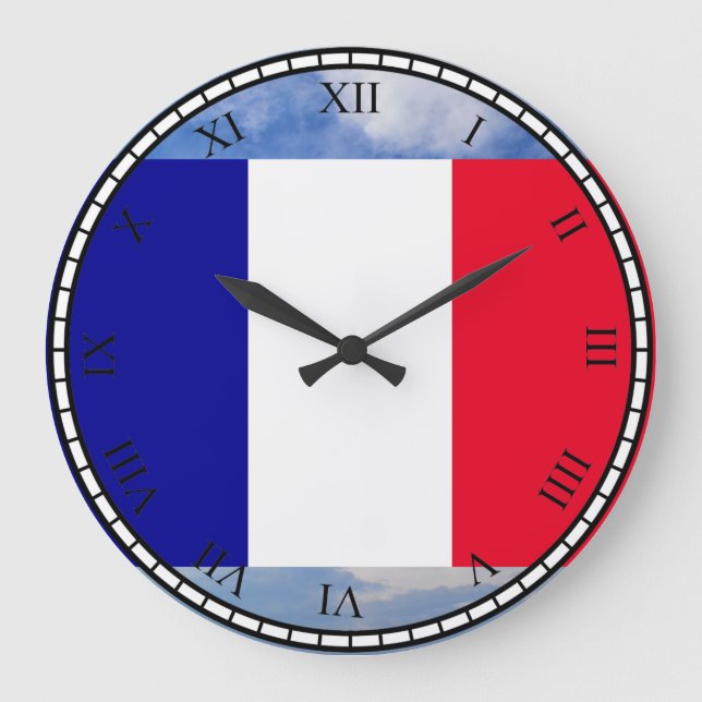 Grande Horloge Ronde Flag of France Black Roman Numbers Round Clock (Recto)