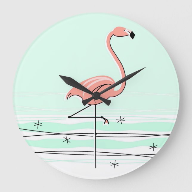 Grande Horloge Ronde Flamant rose Aqua 24h/24 (Recto)