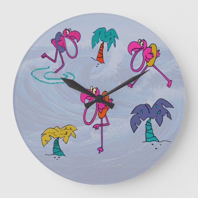Grande Horloge Ronde Flamant rose Beach (Recto)