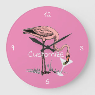 Grande Horloge Ronde Flamant rose Boire Martini Thunder_Cove