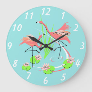 Grande Horloge Ronde Flamant rose Fandango Duo numéros d'horloge rond