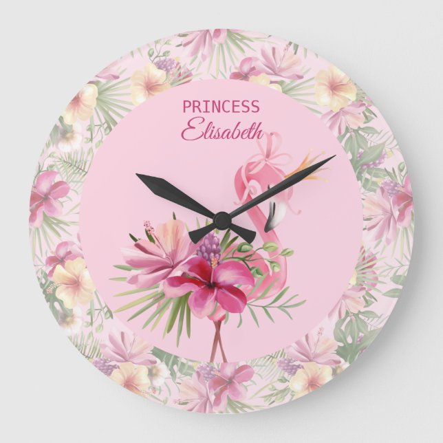 Grande Horloge Ronde Flamant Rose Floral Adorable (Recto)