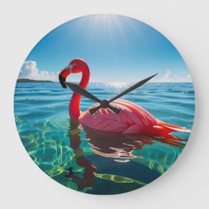Grande Horloge Ronde Flamant rose Rose Sous Le Ciel