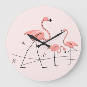 Grande Horloge Ronde Flamant rose Rose Trio 2 heures