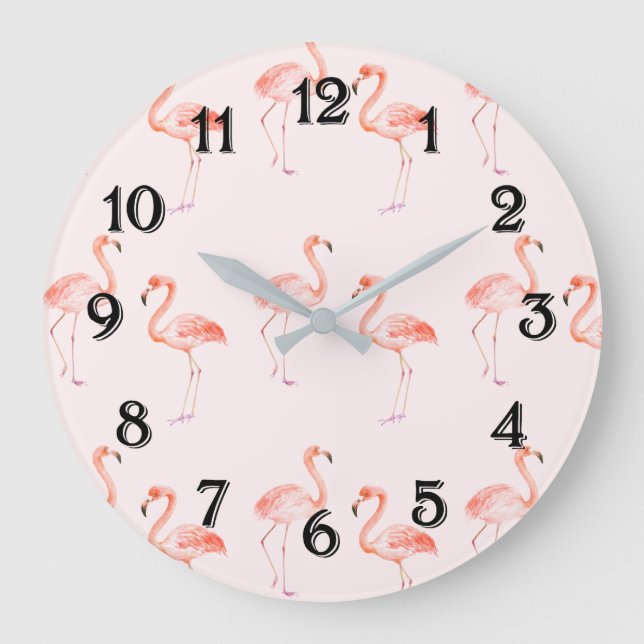 Grande Horloge Ronde Flamants roses (Recto)