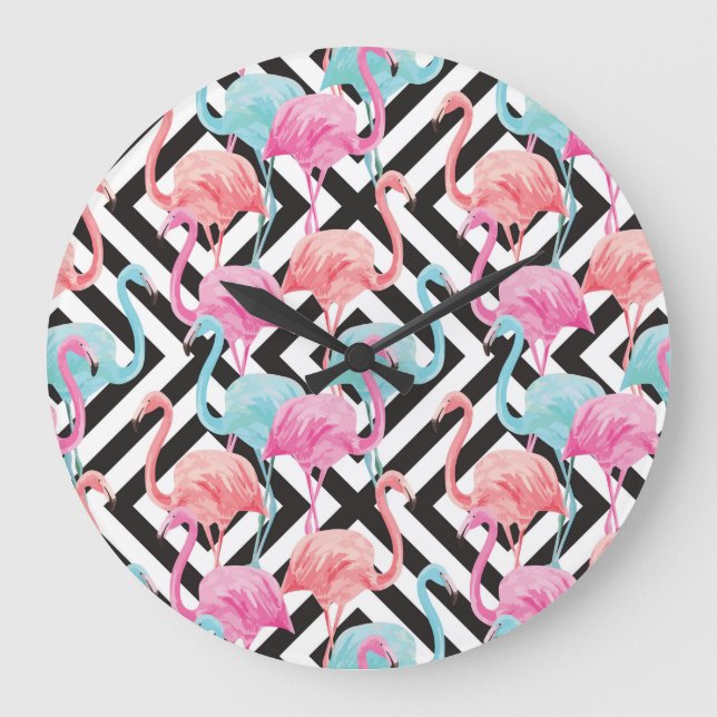 Grande Horloge Ronde Flamants roses sur le Motif de conception en gras (Recto)