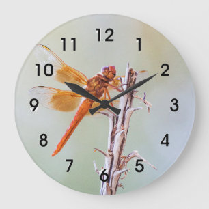 Grande Horloge Ronde Flame Skimmer Dragonfly sur Agave