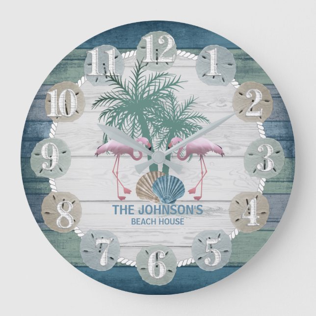 Grande Horloge Ronde Flamingo and Beach Wood Nautical (Recto)