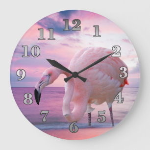 Grande Horloge Ronde Flamingo and Pink Sky