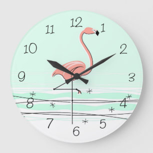 Grande Horloge Ronde Flamingo Aqua numbers clock round