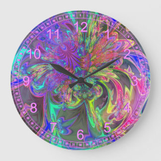 Grande Horloge Ronde Flamme de couleur - Turquoise Abstraite Violet Dev