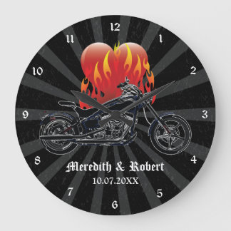 Grande Horloge Ronde Flamme Love Biker cadenas personnalisées