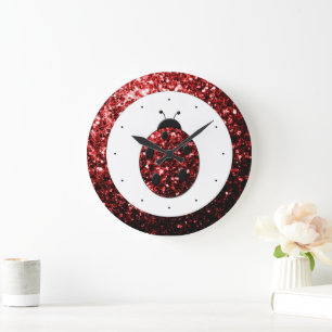 Grande Horloge Ronde Flammes de parties scintillant rouge foncé
