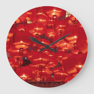 Grande Horloge Ronde Flammes rouges Nouvel An chinois