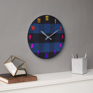 Grande Horloge Ronde Flannel Buffalo Plaid Blue lumberjack texture 1