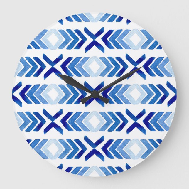 Grande Horloge Ronde Flèches bleu Rhombus Motif aquarelle (Recto)