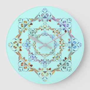 Grande Horloge Ronde Flèches colorées de la vigne feuille
