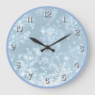 Grande Horloge Ronde Flèches de neige bleu Icy
