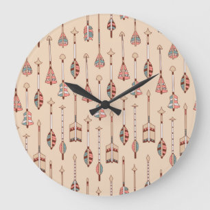 Grande Horloge Ronde Flèches Dessinées À La Main, Vintages Colorées.