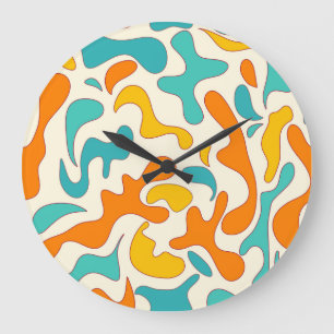 Grande Horloge Ronde Flèches rétro : motif floral Vintage