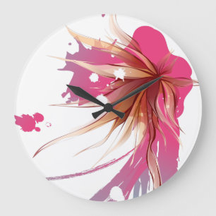 Grande Horloge Ronde Fleur Abstraite d'Hibiscus