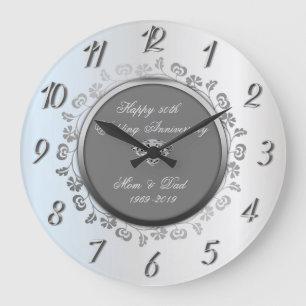 Grande Horloge Ronde Fleur argenté chic 50e anniversaire de Mariage