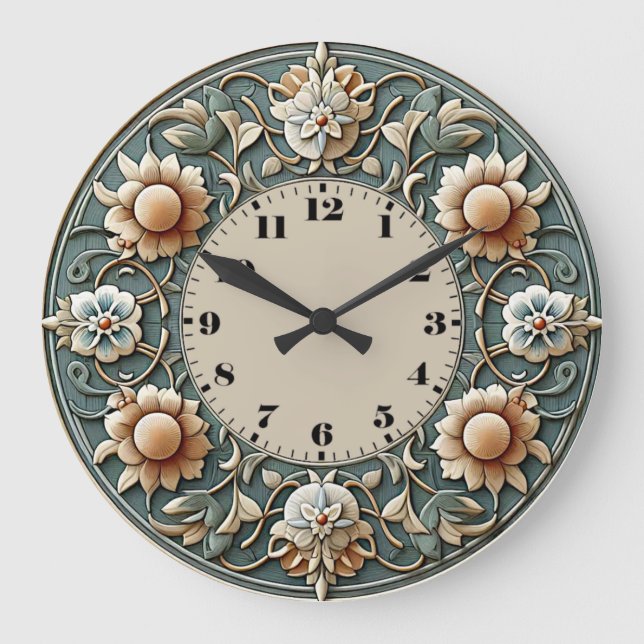 Grande Horloge Ronde Fleur Art Déco (Recto)