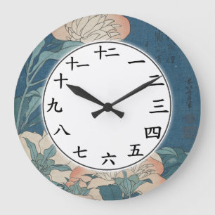 Grande Horloge Ronde Fleur bleue - Numéro japonais ou chinois