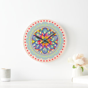 Grande Horloge Ronde Fleur Colorée Bloom Bliss