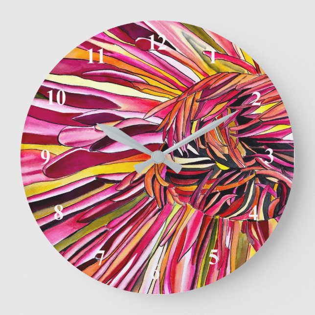 Grande Horloge Ronde Fleur d'aquarelle Chrysanthemum (Recto)