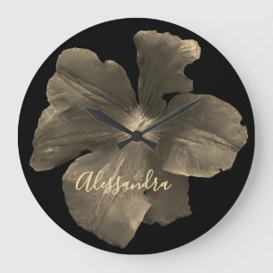 Grande Horloge Ronde Fleur de aquarelle florale rétro personnalisée noi