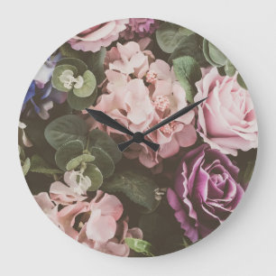 Grande Horloge Ronde Fleur de bouquet, filtre vintage, beau fond