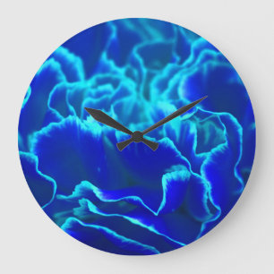 Grande Horloge Ronde Fleur de carnation bleue et Turquoise