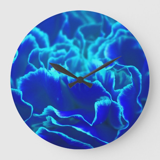 Grande Horloge Ronde Fleur de carnation bleue et Turquoise (Recto)