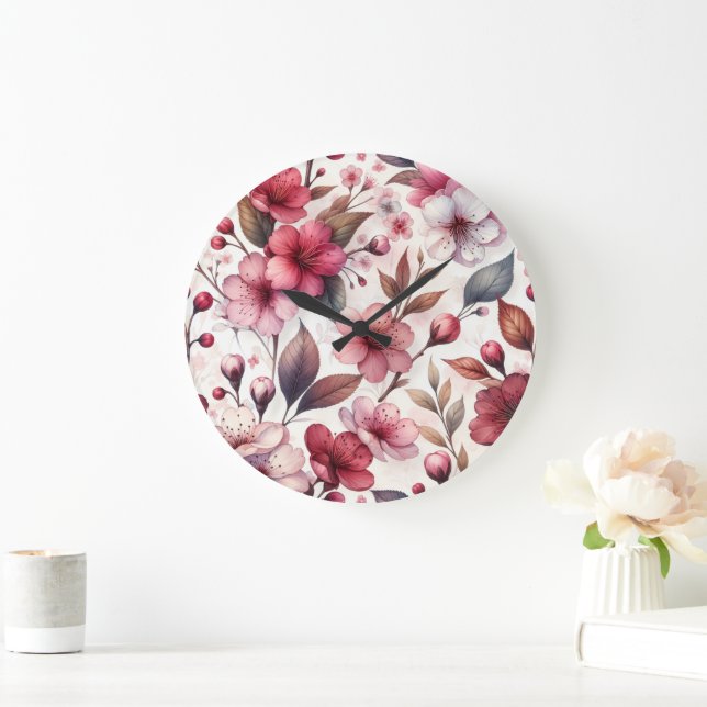 Grande Horloge Ronde Fleur de Cerisier (Maison)