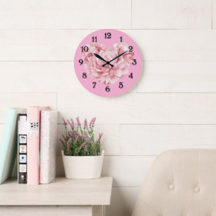 Grande Horloge Ronde Fleur de cœur rose tendre
