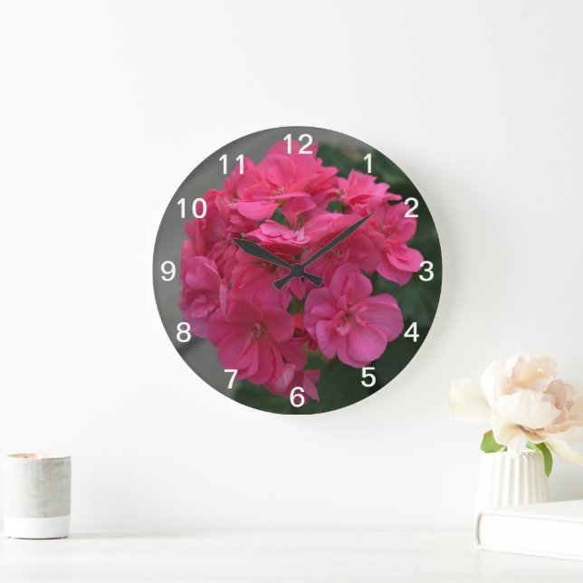 Grande Horloge Ronde Fleur de géranium rose (Maison)