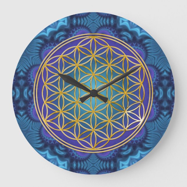 Grande Horloge Ronde Fleur de la vie - or - fractale 1 (Recto)