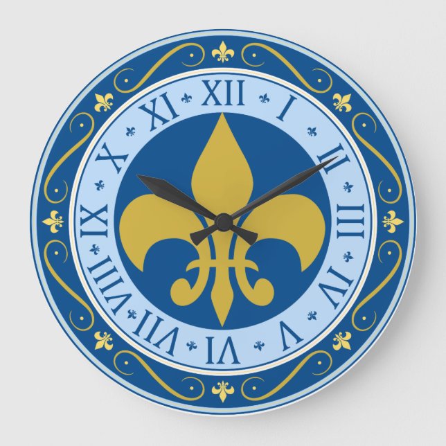 Grande Horloge Ronde Fleur de Lis bleu et or (Recto)