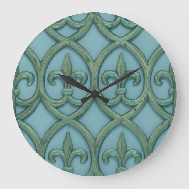 Grande Horloge Ronde Fleur de lis Bleu Et Vert (Recto)